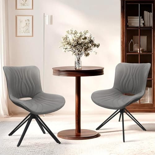 VATROS Dining Chairs Set of 2, 360° Swivel Upholstered Mid-Century Modern Kitchen Dining Room Chairs, Armless Faux Leather Accent Side Chair with...