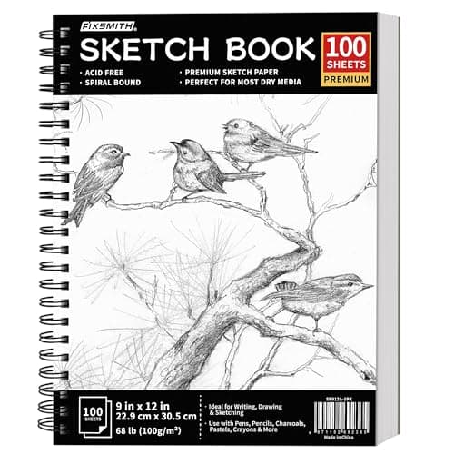 Carnet de croquis FIXSMITH 9 "X 12", carnet de croquis de 100 feuilles (68 lb/100 g/m²), bloc de dessin de fournitures d'art à reliure spirale, papier à dessin durable sans acide, idéal...