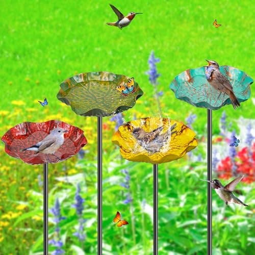 MeyRolizn Metal Flower Bird Bath for Outside, Small Hummingbird Bath Bowl Detachable Birdfeeder Bowl Garden Decor for Outdoor Yard Lawn...