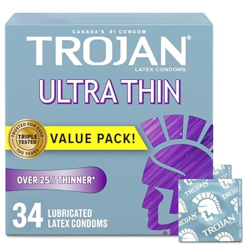 Trojan Ultra Thin Condoms, Lubricated Latex Condoms, 25% Thinner for Natural Skin-to-Skin Feel, Enhanced Sensitivity, Closeness and Trusted...