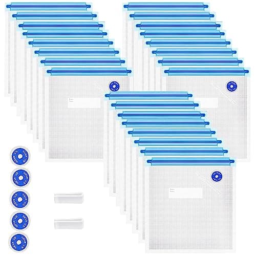 Higfra Reusable BPA Free Vacuum Sealer Bags (8.5 * 8.5in), 31 Pcs (24 Pcs Vacuum Zipper Bag & 2 Seal Clips & 5 Air Valves), Plastic, Clear, Double...