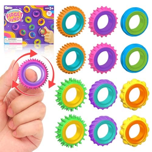 Fidget Toys Sensory Rings for Kids: 12 Pack Finger Spinner Rings Adults, Stress Relief Sensory Toys for Kids with Autism - Easter Stocking...