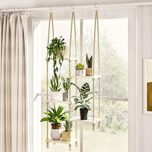 Bamworld Hanging Shelves Plant Hanger Indoor Window Plant Shelves Wood Plant Wall Shelf Window Sill Plant Shelf Indoor Hanging Plant Stand Living...