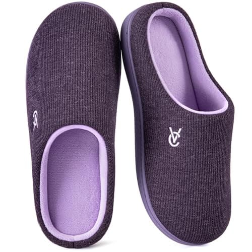 VeraCosy Women's Two-Tone Slippers Soft Comfy Knit Memory Foam Non-slip Indoor House Shoes Evening Lilac, 9-10 US