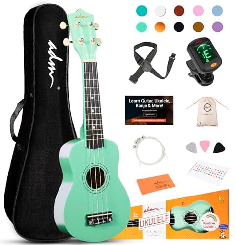 ADM Ukulélé pour débutants Kit de ukulélé en bois hawaïen pour étudiant adulte débutant Pack de ukulélé professionnel avec leçons gratuites Sangle de sac de transport...