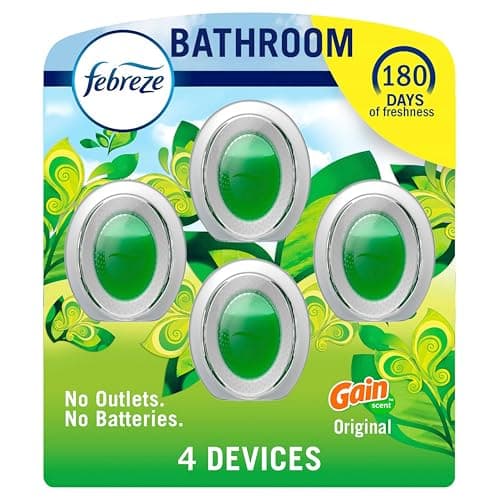 Febreze Bathroom Odor-Fighting Plug-In Alternative Air Freshener for Home, Kitchen, and Closet, Gain Original Scent, 4 Count