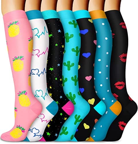 7 paires de chaussettes de compression graduées pour femmes et hommes, circulation 20-30 mmHg, idéales pour la course, les infirmières, les voyages, le cyclisme