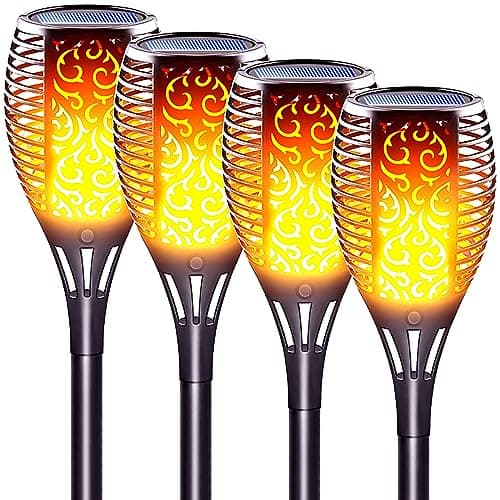 LazyBuddy Large Solar Tiki Torches with Flickering Flame, Upgraded Solar Torch Lights Outdoor, IP65 Waterproof Landscape Decoration for Canadian...
