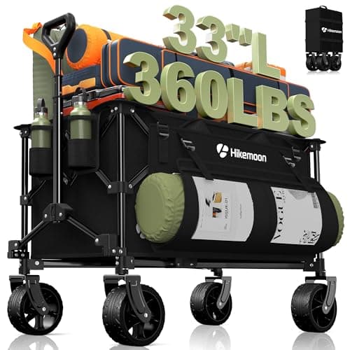 Hikemoon 150L Collapsible Wagons Carts Foldable, 360LBS Heavy Duty Folding Beach Cart with Big All-Terrain Wheels, Portable Utility Wagon for...