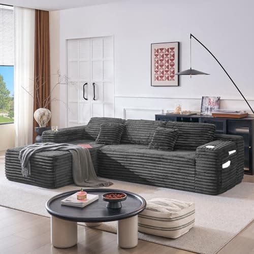 Cloud Sectional Couch with L-Shape Chaise, Modern Modular Sofa with Deep Seat, Built-in Cup Holder & Storage Pocket for Living Room Bedroom, No...