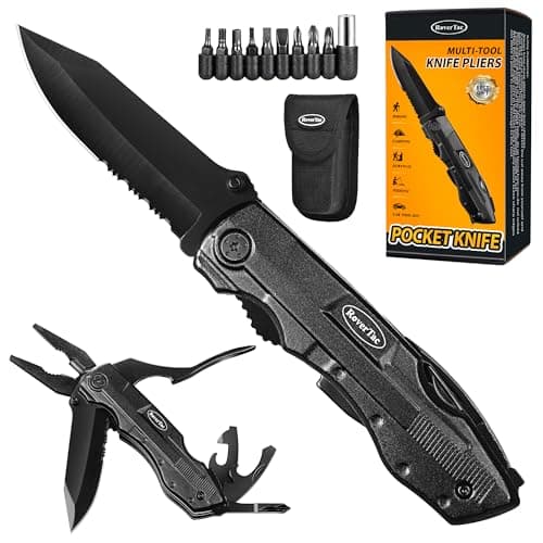 RoverTac Pocket Knife, 15-in-1 Multitool with Pliers, Bottle & Can Opener, 9 Screwdriver Bits, Locking Mechanism & Nylon Sheath - EDC Multi Tool...