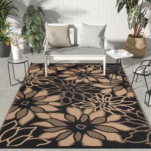 GENIMO Tapis d'extérieur imperméable pour décoration de terrasse, tapis de camping floral réversible en paille de plastique, tapis de grande surface pour camping-car, camping-car, terrasse, balcon,...