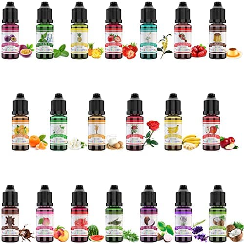Paquet de 20 huiles aromatisantes alimentaires - Bouteilles de 0,35 floz Huile aromatique concentrée pour la pâtisserie, la cuisine, les cosmétiques - Extrait d'huile aromatisant liquide pour brillant à lèvres pour...