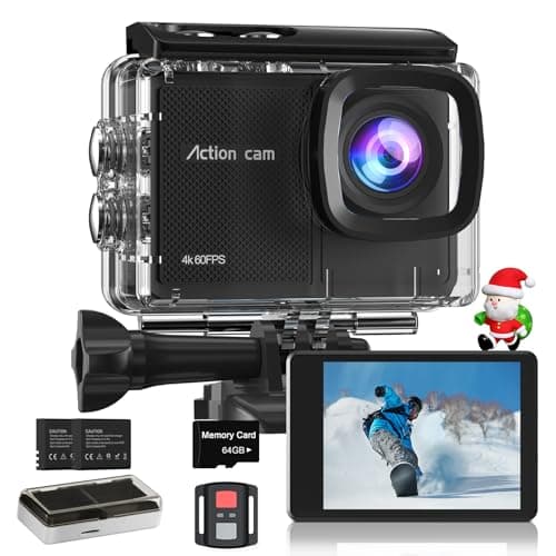 Caméra d'action 4K 60FPS avec carte 64 Go - Caméra étanche 48 MP, caméra sous-marine 40 M, zoom 8X, stabilisation EIS, WiFi, Rem...