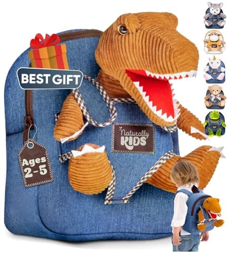 Naturellement KIDS Sac à dos pour tout-petits avec jouets de dinosaures pour enfants de 2 à 4 ans, cadeau d'anniversaire pour garçon de 2 ans, fille cadeau pour garçon de 3 ans, jouet de dinosaure pour tout-petits