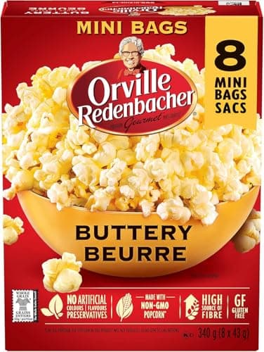 Orville Redenbacher Buttery Microwave Popcorn (8 x 43 Gram Mini Bags Total), Net weight - 340g, 8 Count