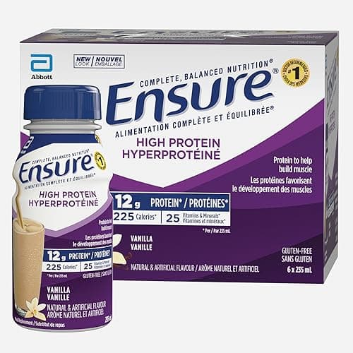 Ensure High Protein 12 g, Meal Replacement Shakes, Protein Shakes With Protein To Help Build Muscle, Vanilla, 6 x 235-mL Bottles