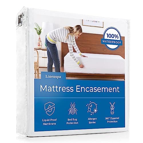 LINENSPA Protège-matelas à fermeture éclair imperméable, anti-acariens, anti-punaises de lit, hypoallergénique et respirant – King Size Blanc