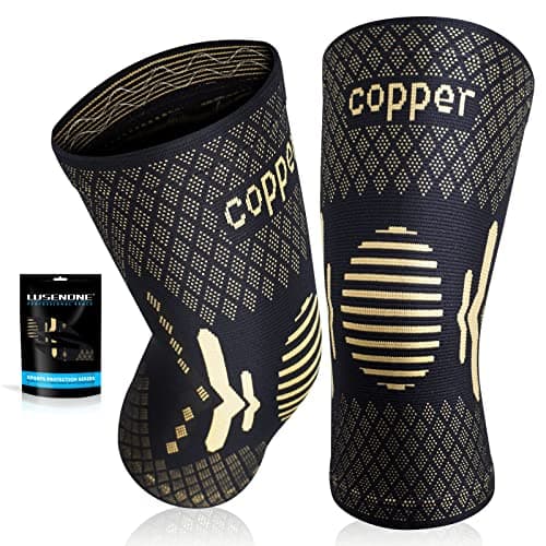 Lot de 2 genouillères en cuivre, manchon de compression du genou pour hommes et femmes, meilleures attelles de soutien du genou pour déchirure du ménisque, LCA, arthrite, haltérophilie,...