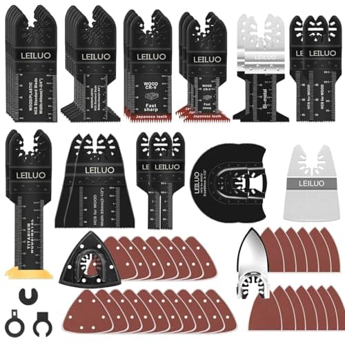 LEILUO 158 pièces Kits de lames multi-outils Accessoires pour outils oscillants de coupe et de papier de verre Lames de scie oscillantes universelles avec sac de rangement compatible...