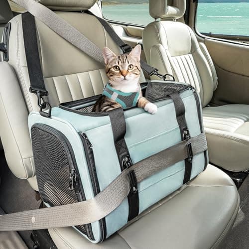 Petsfit Pet Carrier Airline Approved, Soft-Sided Cat Carrier with Patented Car Buckle, Lightweight and Collapsible with Adjustable Shoulder Strap,...
