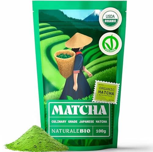 NaturaleBio Poudre de thé vert matcha biologique japonais - Qualité culinaire - 100 gr. Thé produit au Japon, Uji, Kyoto. Utilisation pour la cuisine, la pâtisserie,...