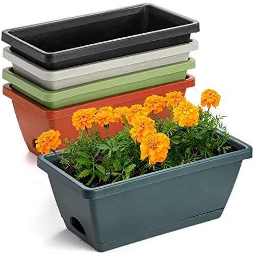 Hedume Lot de 5 jardinières de fleurs de 14 pouces, jardinières de légumes en plastique pour intérieur et extérieur, jardinière de fleurs en plastique pour rebord de fenêtre, patio, jardin,...