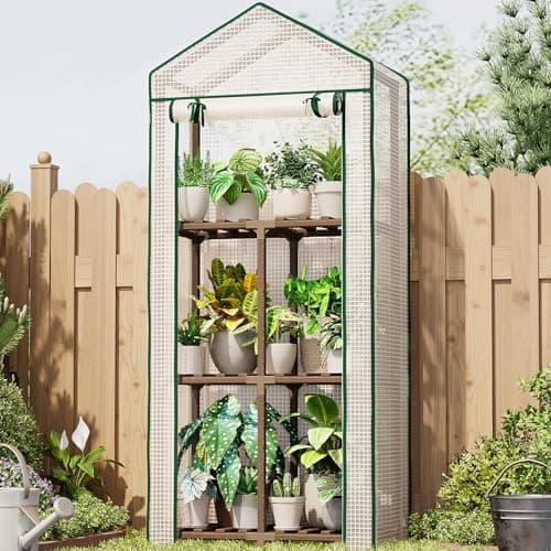 Mini serre Bamworld pour l'extérieur, maison chaude portable réutilisable à 3 niveaux avec couverture en PE, support portable compact pour jardin et arrière-cour avec...