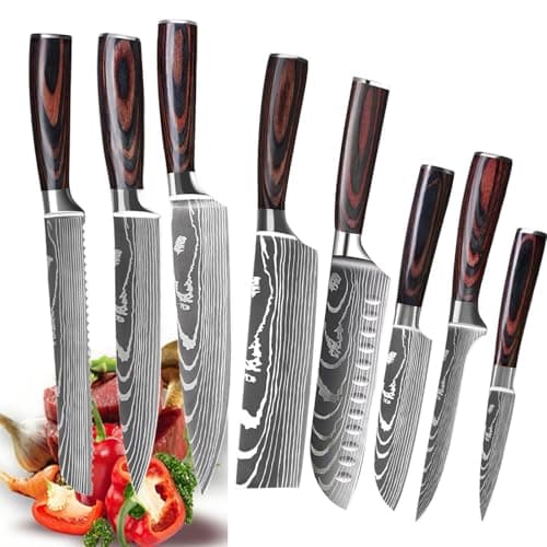 Ensemble de couteaux de cuisine, ensemble de couteaux de chef de cuisine professionnel 8 pièces, ensemble de couteaux de chef avec lame forgée tranchante en acier inoxydable à haute teneur en carbone et...