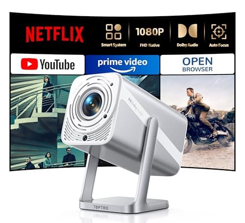 Projecteur intelligent 4K avec Dolby Audio | Compatible avec Netflix | Autofocus/Keystone, mini projecteur portable 1080P avec W...