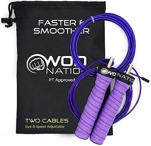 WOD Nation Attack Speed Jump Rope : Adjustable Jumping Ropes : Unique Two Cable Skipping Workout System : One Thick and One Light 11 Foot Cable :...