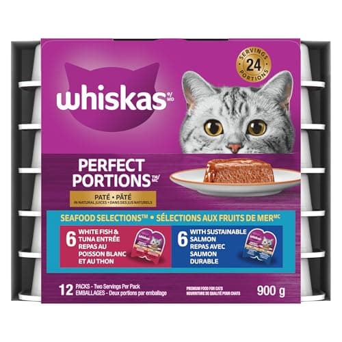 WHISKAS Perfect Portions Seafood Selections Pâté de nourriture humide pour chats adultes, plateau de 12 x 75 g