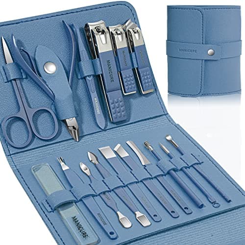 Manicure Set Professional Nail Clippers Pedicure Kit, 16 pcs Stainless Steel Nail Care Tools Grooming Kit with Luxurious Travel Leather Case for...