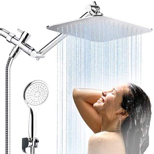 COSYLAND Rain Shower Head with Handheld - 304 Stainless Steel High Pressure 8 inch Square Rainfall Showerhead Combo with 5 Spray Mode 11 inch...