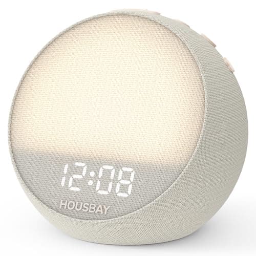 HOUSBAY MINI Réveil Lever du Soleil avec Machine Sonore, Lumière de Réveil Rythmique, Bruit Blanc pour Dormir, Horloge de Chambre Compacte sans Téléphone, Mastic
