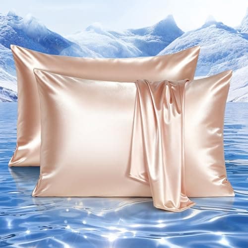 Paquet de 2 taies d'oreiller rafraîchissantes Elegear pour les dormeurs chauds, taies d'oreiller en satin rafraîchissantes Arc-Chill améliorées Q-max> 0,5, similaires aux taies d'oreiller en soie pour cheveux...