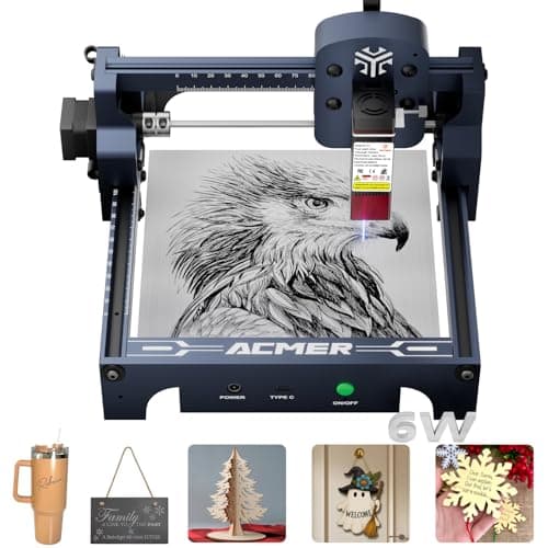 Graveur laser ACMER S1, machine de gravure laser 6000 mW Machine de découpe et de gravure de bois de plus grande précision avec zone de travail 130x130 mm, laser 0,04 mm...