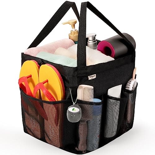 famichan Mesh Shower Caddy Portable, Essentiels de dortoir pour étudiants, grande capacité avec sac de douche à 8 poches pour...