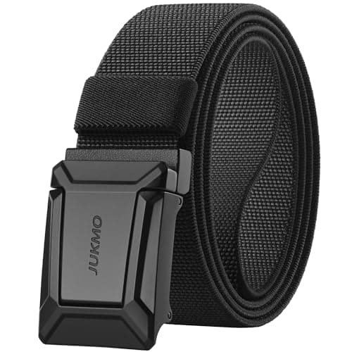 Ceinture tactique extensible pour hommes, gréeur de travail militaire, randonnée, ceinture à cliquet en nylon élastique de 1,5 pouces à dégagement rapide dans une boîte cadeau (noir, moyen)
