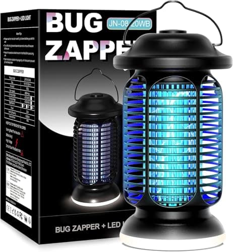 Bug Zapper extérieur intérieur, mouche électrique Zapper étanche avec lumière LED 2 W, puissance 18 W et haute tension 4000 V, zone de couverture de 1/2-1 acre, 5,5 pieds...