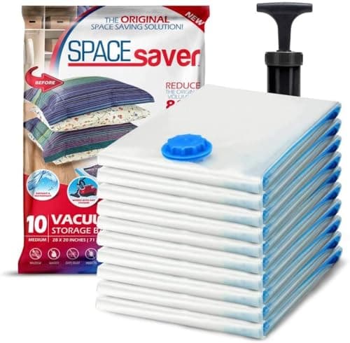 Paquet de 10 sacs de rangement sous vide, moyen par Spacesaver - Sacs sous vide 70 x 50 cm pour vêtements, couvertures et literie - 80 % de stockage en plus - Triple fermeture...