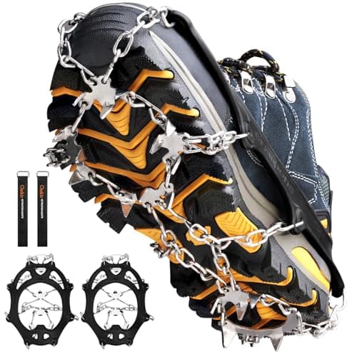 Traction Cleats Ice Snow Grips Crampons Shoes Boots Anti Slip 18 Stainless Steel Spikes Safe Protect for Walking Hiking Fishing Jogging Climbing...