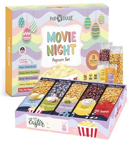 Easter Basket Stuffers Movie Night Popcorn Gift Set, Gourmet Popcorn Seasoning Variety Pack and Kernels, 3 Color Kernels and 5 Flavorings, Non-GMO,...