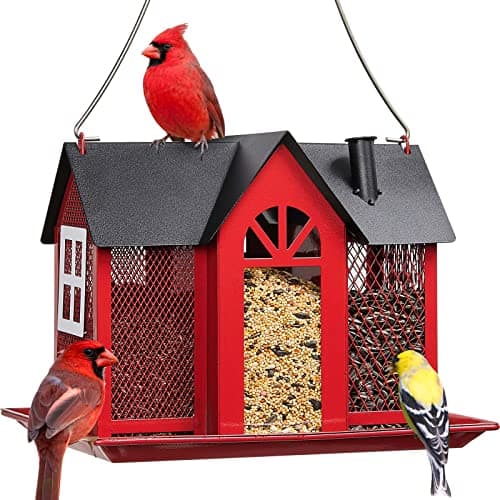 Kingsyard Bird Feeder House for Outside, Metal Mesh Wild Bird Feeder with Triple Feeders for Finch Cardinal Chickadee, Large Capacity, Weatherproof...