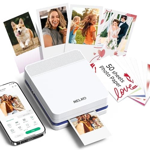 Imprimante photo portable Nelko, mini-imprimante photo couleur PP03 pour iPhone et Android, avec 50 feuilles de papier photo, imprimante photo Bluetooth pour...