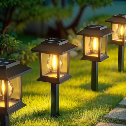 Solar Lights Outdoor Garden Decorations 4 Pack Pathway Lights Waterproof Auto On/Off Solar Garden Stake Lights for Landscape Path Yard Patio...