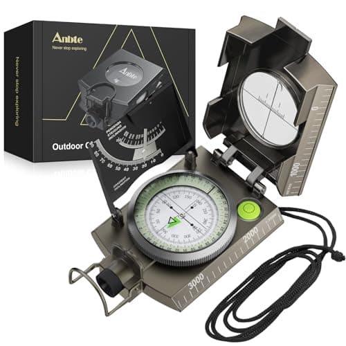 Anbte Hiking Compass, IP65 Waterproof Metal Compass with Sighting Clinometer, Compass Hiking Survival with Carry Bag, Multifunctional Compass for...