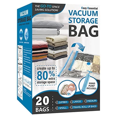 Paquet de 20 sacs de stockage sous vide, sacs économiseurs d'espace (4 Jumbo/4 grands/4 moyens/4 petits/4 rouleaux) Sacs de stockage à compression pour ...