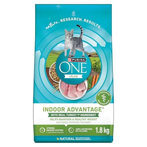 Purina ONE +Plus Croquettes pour Chats, Dinde Indoor Advantage - Sac de 1,8 kg