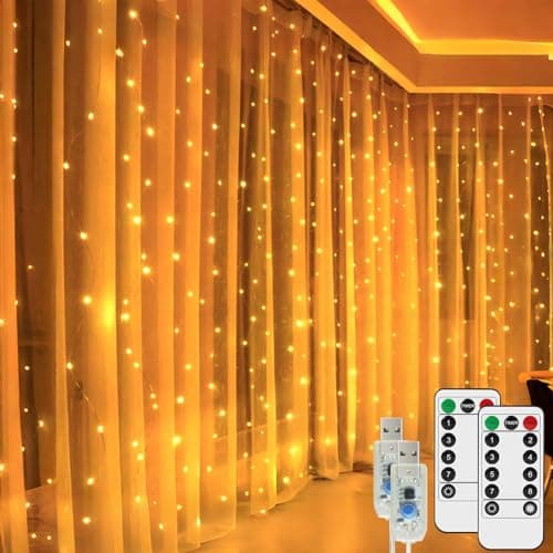 [2 Pack] Curtain Lights, 600 LED Fairy Lights, 8 Modes Waterproof String Twinkle Lights, USB Powered Hanging Lights for Wall Christmas Party Indoor...